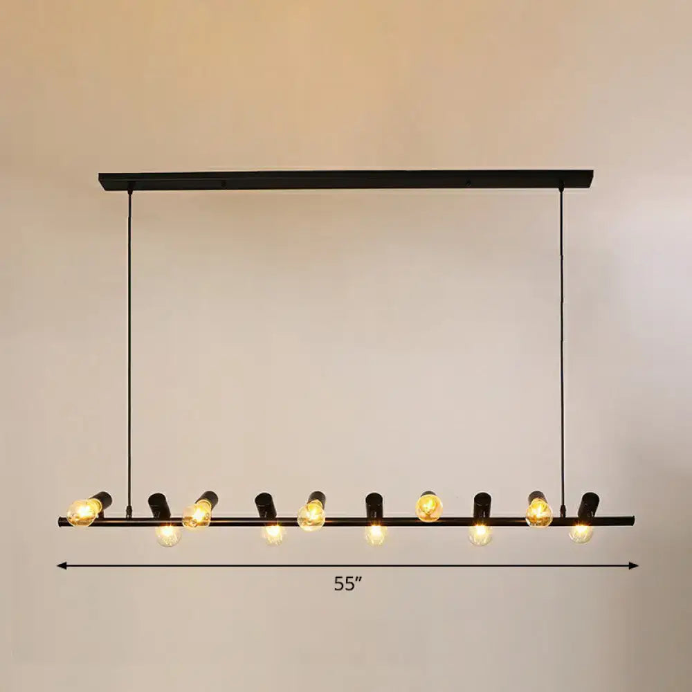 Decorbites black industrial pendant light with ten exposed edison bulbs linear island pendant light ideal for lofts