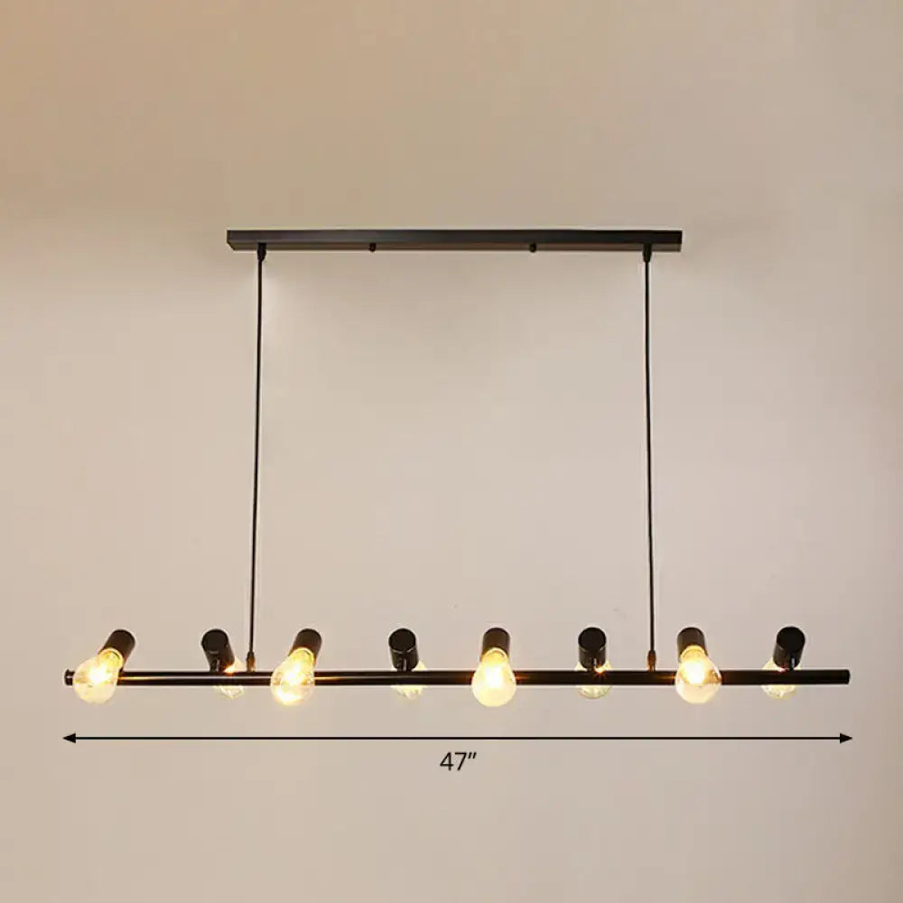 DecorBites™ black industrial pendant light with nine exposed Edison bulbs on a linear island pendant bar perfect for restaurants and lofts