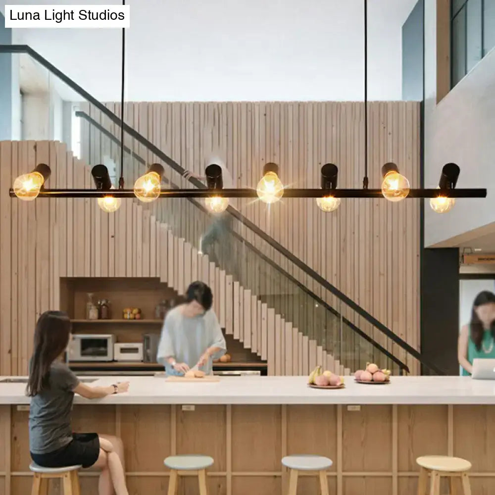 Decorbites™ black industrial-style linear island pendant light with exposed bulb design for restaurants and lofts