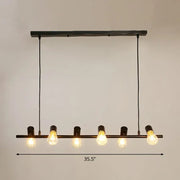Decorbites black linear island pendant light with six exposed edison bulbs in industrial metal design for restaurants and lofts