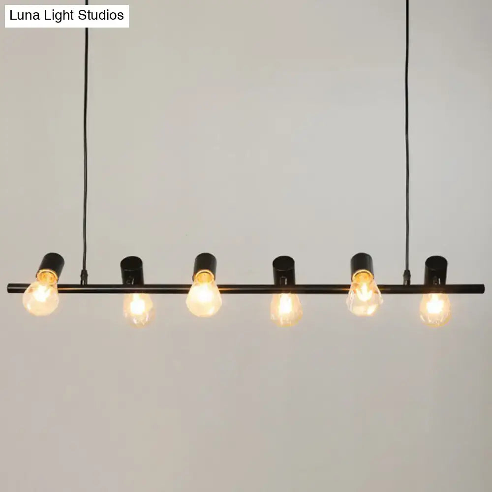 DecorBites black linear island pendant light with six exposed Edison bulbs ideal for restaurants and lofts