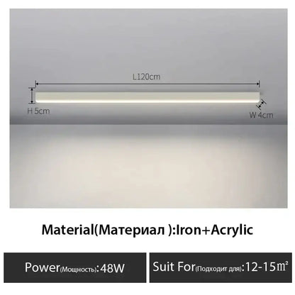 DecorBites black linear ceiling lamp with slim iron frame and frosted acrylic diffuser for living room and aisle lighting
