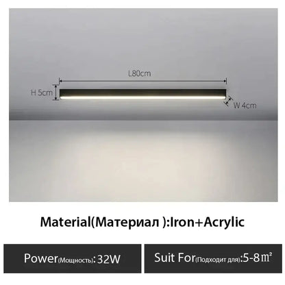 Decorbites black linear 80cm ceiling lamp with black iron and acrylic finish modern linear led for living room dining room
