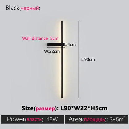 DecorBites black long strip wall lamp featuring a black minimalist led vertical design with warm light for modern decor