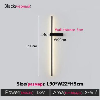Decorbites black long strip wall lamp black minimalist led wall sconce with modern vertical bar and horizontal arm design