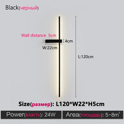 Decorbites black long strip wall lamp with minimalist black vertical led design emitting warm light for modern rooms