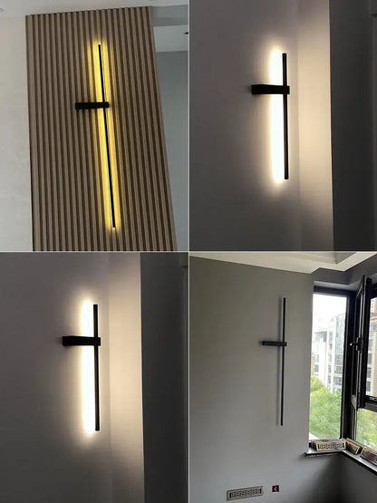 Black cross-shaped decorbites black long strip wall lamp with vertical illuminated bar for modern living room lighting