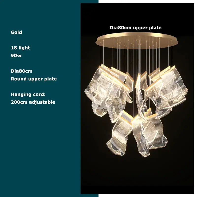 Gold-toned decorbites black love chandelier with 18 illuminated mesh fabric elements for dining room lighting