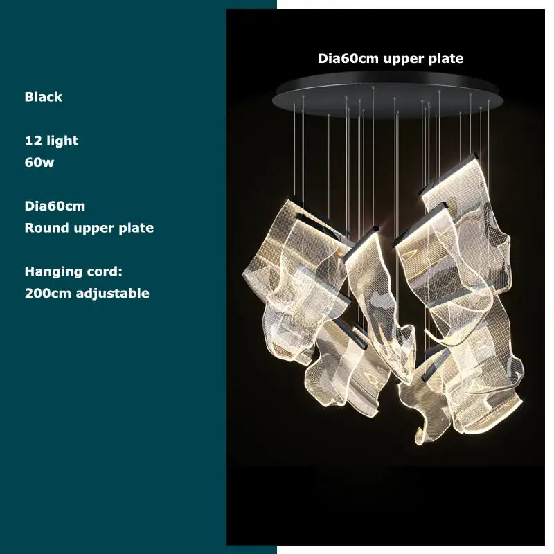 Modern black chandelier with 12 translucent mesh shades diffusing warm light decorbites black love chandelier lighting