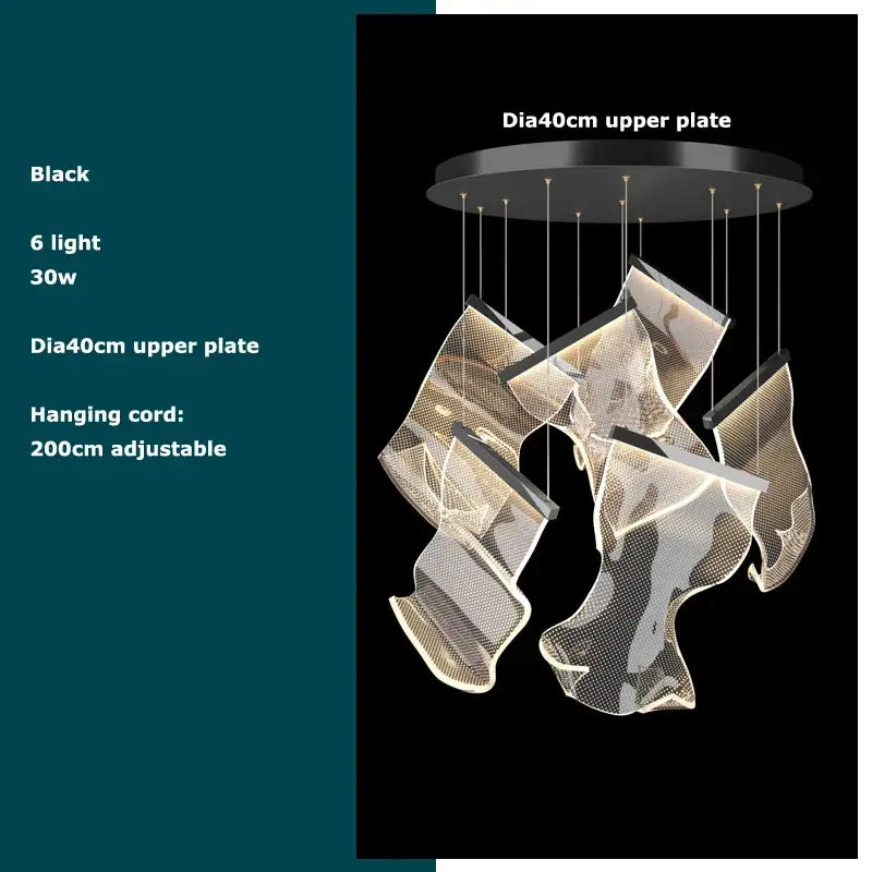 Modern decorbites black love chandelier lighting with six mesh pendant lights suspended from 40cm circular plate