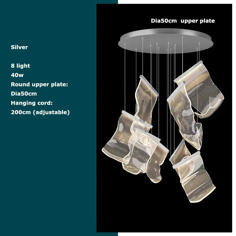 Silver modern decorbites black love chandelier with eight lights and mesh pendant elements for dining room lighting