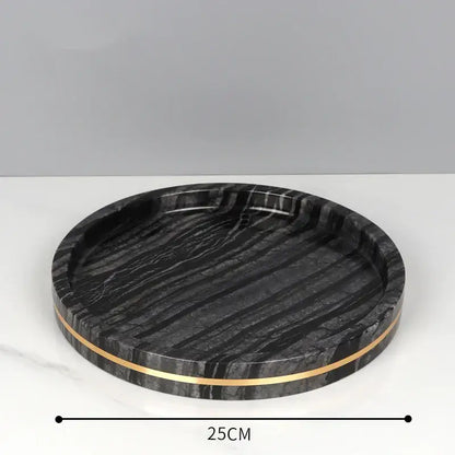 Black marble serving tray with sleek gold rim from decorbites black marble bathroom accessories set