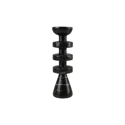 Decorbites black marble candle holder with stacked circular rings and tapered base featuring modern yellow stone design