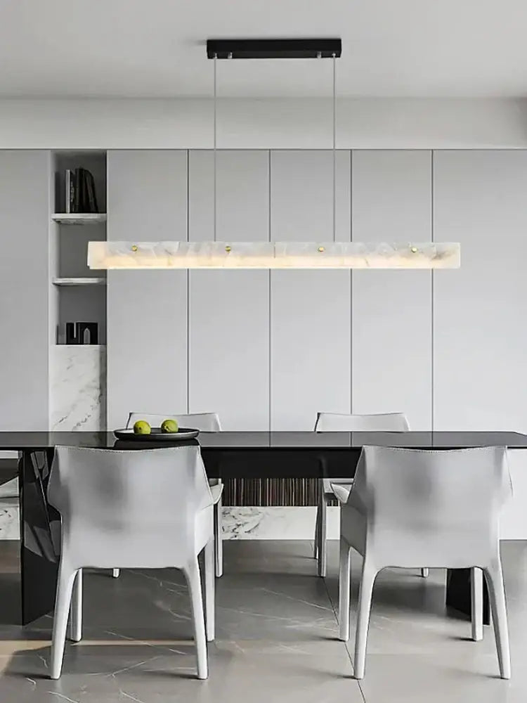 Modern rectangular decorbites black marble pendant chandelier with white marble finish and black metal hardware for home decor