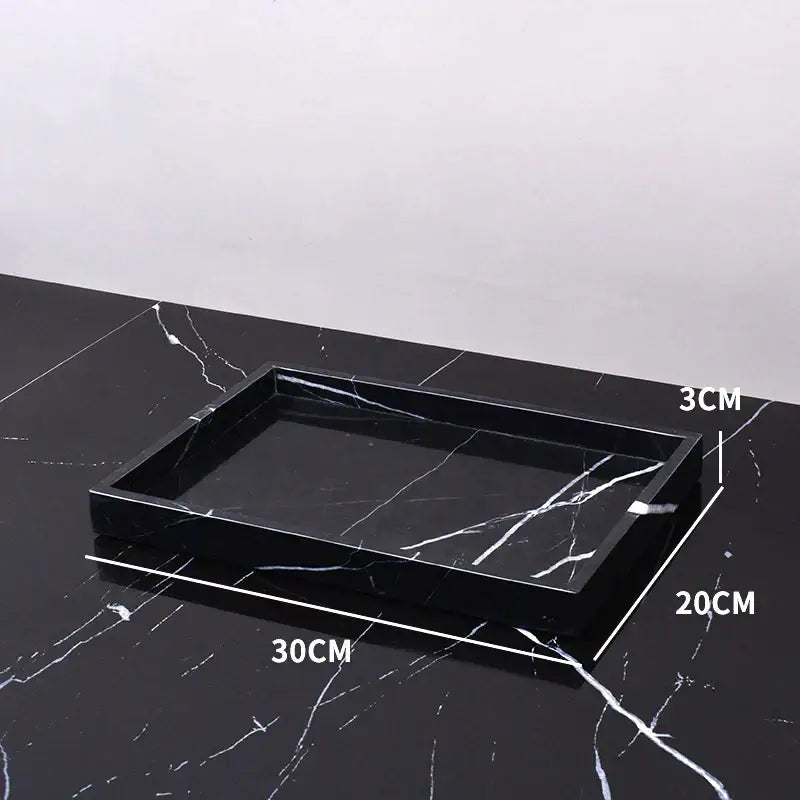 Black marquina rectangular tray 30cm x 20cm x 3cm in decorbites black marquina bathroom set with white marble veining