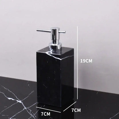 Black marquina marble soap dispenser with polished chrome cross pump for decorbites black marquina bathroom set