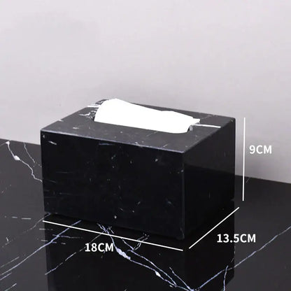 DecorBites black marquina marble tissue box in sleek rectangular design with subtle white veining for bathroom set