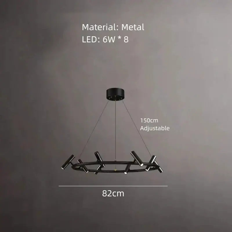 Decorbites black metal chandelier minimalist dining room led light with eight 6w led lights in a modern circular design