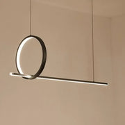 Modern black metal DecorBites™ LED linear pendant and ring island light with integrated horizontal bar for kitchen ceiling