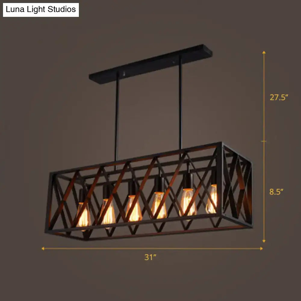 Industrial-style black metal suspension pendant light with five exposed Edison bulbs for dining room and warehouse