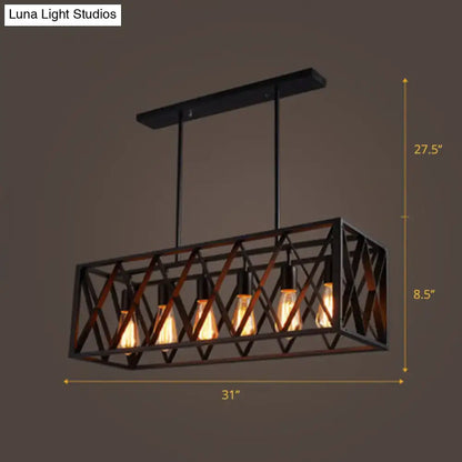 Industrial-style black metal suspension pendant light with five exposed Edison bulbs for dining room and warehouse