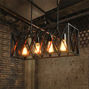 DecorBites black metal suspension pendant light with rectangular frame and Edison bulbs for dining room use