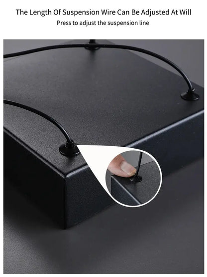 Black rectangular display stand with adjustable suspension wire for decorbites black nordic chandelier minimalist living room light