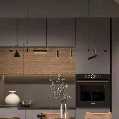 Decorbites black nordic linear pendant light with adjustable fixtures and warm led illumination for dining rooms