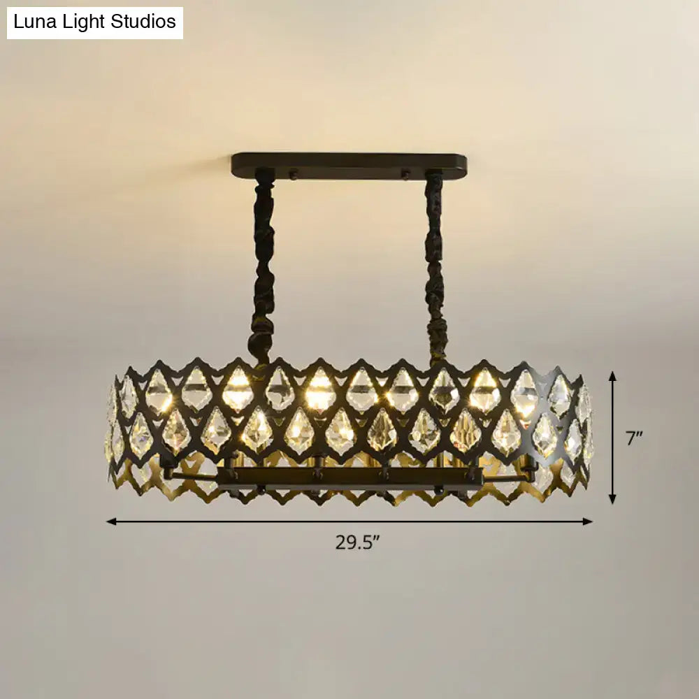 A vintage-inspired decorbites island pendant with dark bronze frame and crystal prisms for 220v-240v use