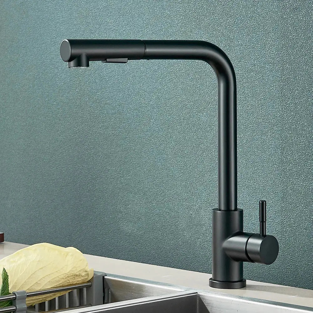 Decorbites black pull kitchen faucet with matte finish modern design and dual mode pull-down spout