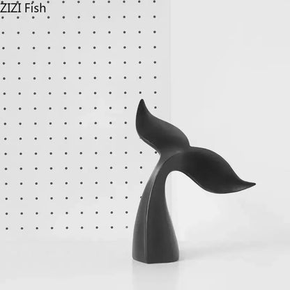 DecorBites black shark tail resin sculpture with smooth glossy black finish vintage desk ornament for home decor
