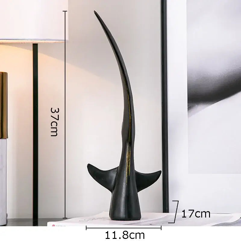Decorbites black shark tail resin sculpture with black matte finish and gold accents vintage desk ornament home decor