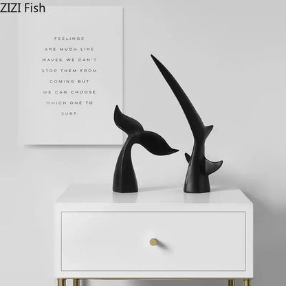 Decorbites black shark tail resin sculpture featuring sleek black resin design for vintage desk ornament home decor