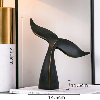 DecorBites black shark tail resin sculpture with gold accents vintage desk ornament for home decor