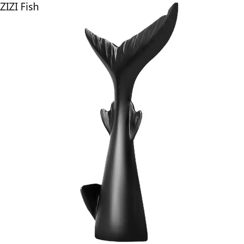 Decorbites black shark tail resin sculpture in black with smooth glossy finish and detailed fin design for home decor