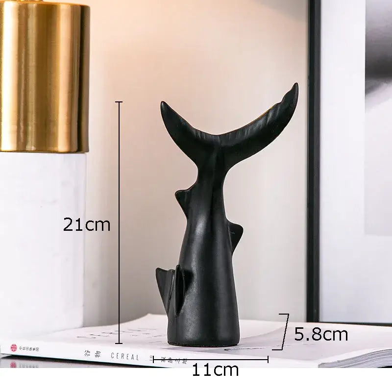DecorBites black shark tail resin sculpture in black with smooth glossy finish vintage desk ornament home decor