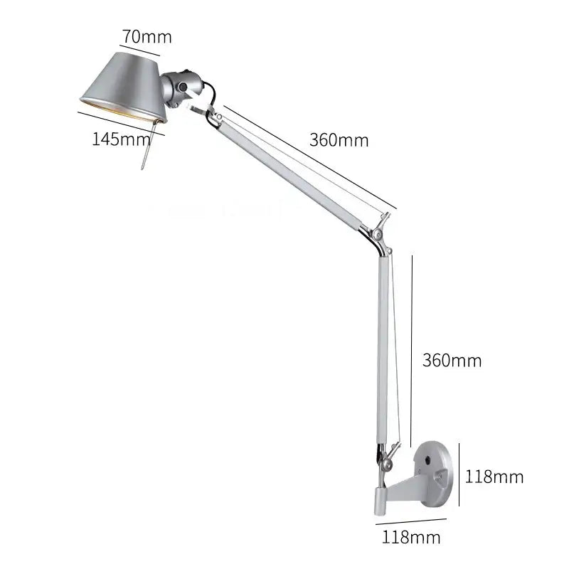 Silver articulated wall-mounted desk lamp with adjustable arm and head by decorbites black silver rotatable wall light for study office