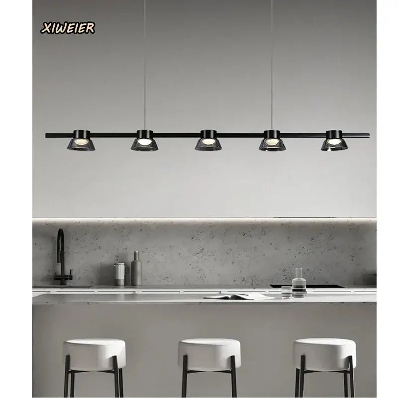 Black metal pendant light with five adjustable cone-shaped heads from decorbites black strip chandelier for living room use