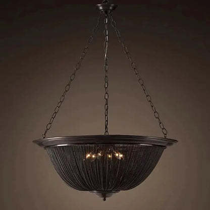 Dark bronze decorbites black tassel ceiling chandelier with woven chain design and warm-toned bulbs for living room