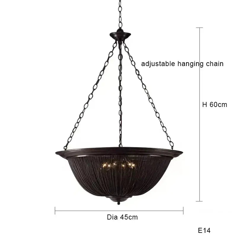 Decorbites black tassel ceiling chandelier in dark bronze with woven wire basket and adjustable hanging chain for living room