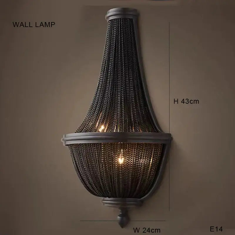 Antique-style decorbites black tassel ceiling chandelier with dark metallic finish and intricate chainwork design for living room