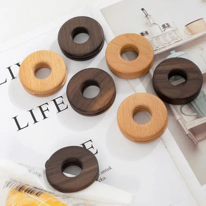 Set of six decorbites black walnut donuts bag clips in natural and dark wood finishes for kitchen sealing use