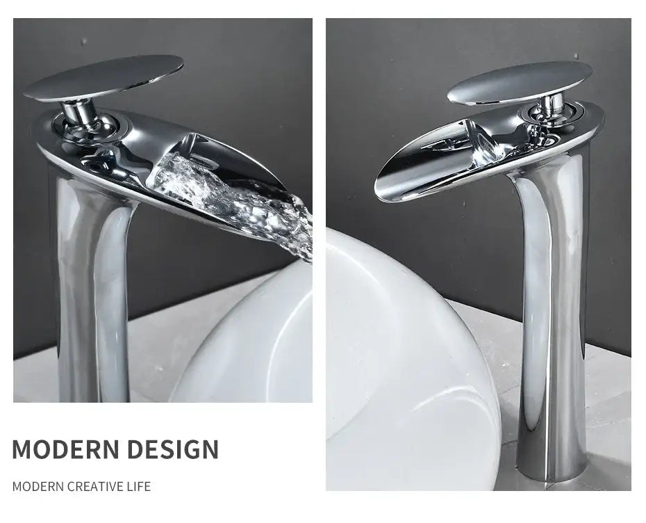 Chrome finished decorbites™ black waterfall bathroom faucet mixer tap with single lever handle basin faucets modern
