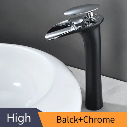 Decorbites™ black waterfall bathroom faucet mixer tap with sleek chrome high-arc design for modern basin faucets
