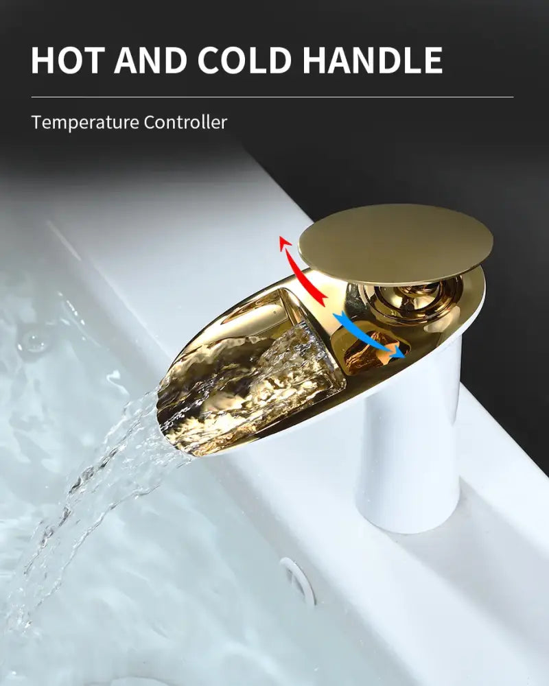 Decorbites™ gold-finished waterfall bathroom faucet mixer tap with modern integrated hot and cold basin faucets handles