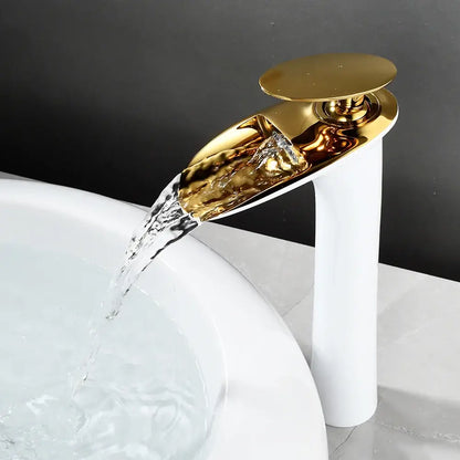 Decorbites™ black waterfall bathroom faucet mixer tap with gold polished metallic finish and sleek modern design for basin faucets