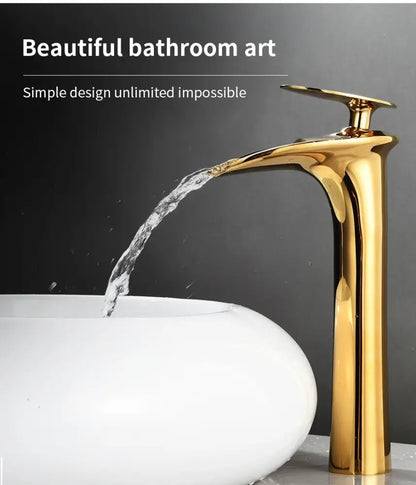 DecorBites black bathroom faucet mixer tap with golden sleek waterfall spout design for modern basin faucets