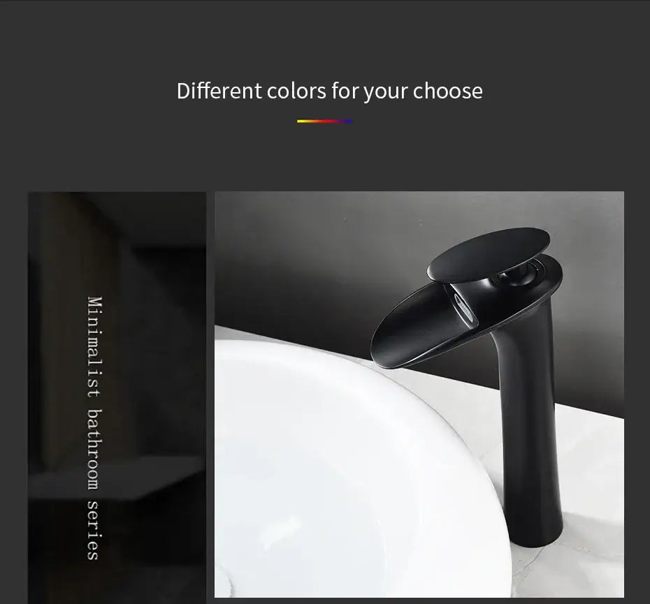 DecorBites™ black waterfall bathroom faucet mixer tap with a matte finish and sleek modern basin faucets design