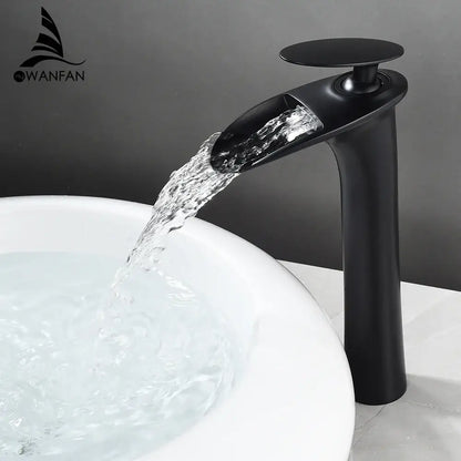 Decorbites™ black waterfall bathroom faucet mixer tap with matte finish and modern basin faucets design
