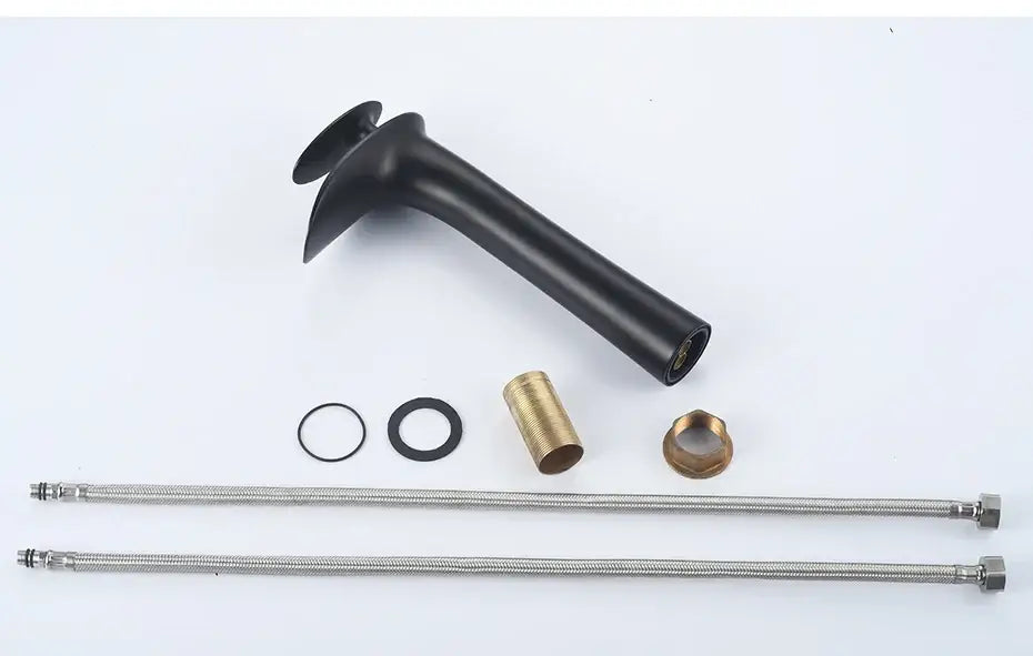Decorbites black waterfall bathroom faucet mixer tap with black matte handle brass fittings and steel braided supply lines